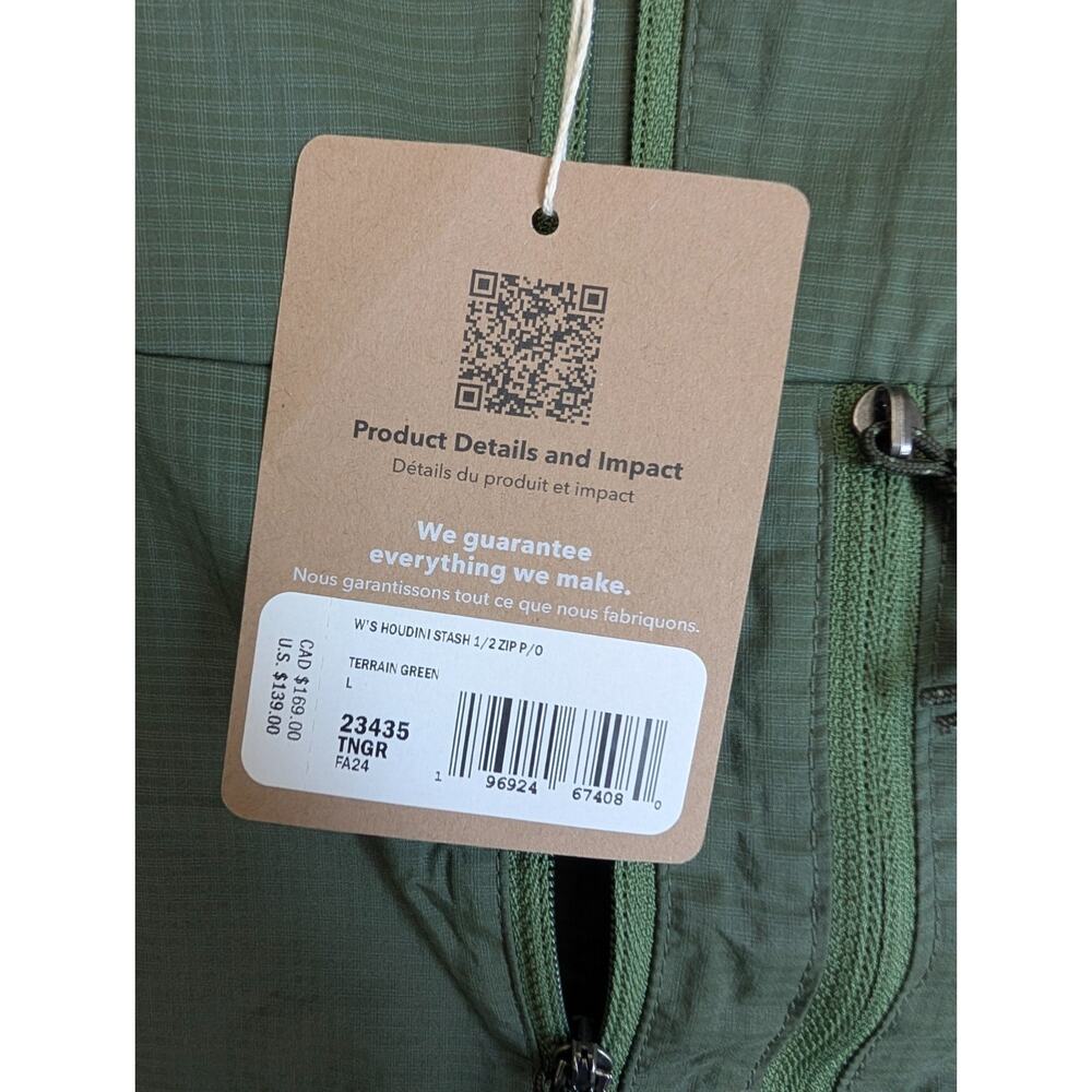 Patagonia Houdini Stash 1/2 Zip Pullover Womens L Terrain Green Long Sleeve NWT - Picture 5 of 5